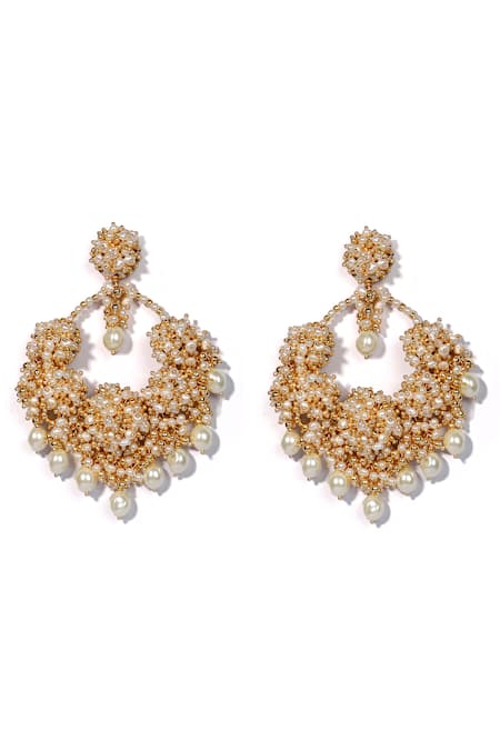 Shop Vaidaan Gold Plated Embroidery, Pearls Manyata Earrings at Aza Fashions Shop_Vaidaan_Gold Plated Embroidery, Pearls Manyata Earrings _at_Aza_Fashions