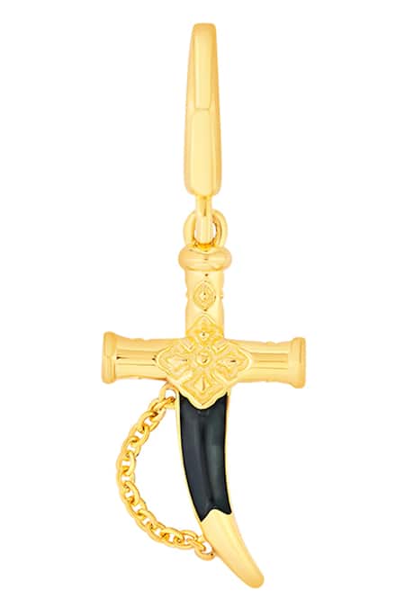Shop_Isharya_Gold Sword Carved Work Charm _at_Aza_Fashions