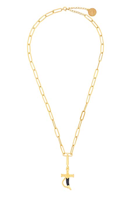Buy_Isharya_Gold Sword Carved Work Charm _Online_at_Aza_Fashions