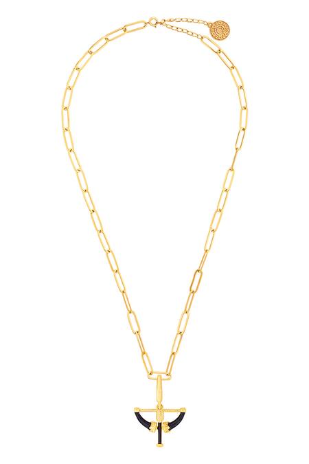 Buy_Isharya_Gold Plated Bow And Arrow Carved Work Charm_Online_at_Aza_Fashions