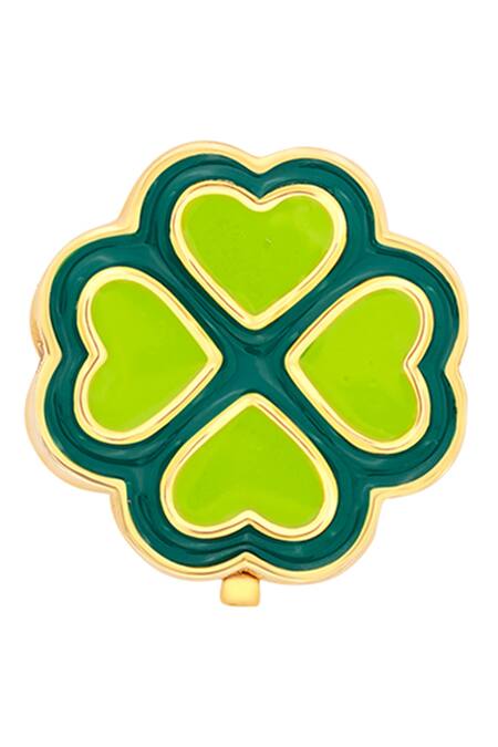 Shop Isharya Green Clover Enamelled Charm at Aza Fashions Shop_Isharya_Green Clover Enamelled Charm_at_Aza_Fashions
