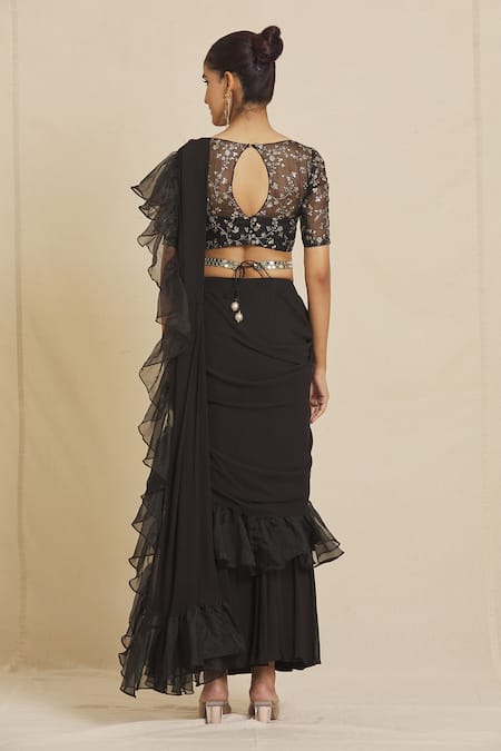 Priti Sahni Pre-Stitched Saree With Embroidered Blouse 