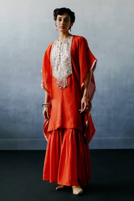 Avacara Neel Gota Embroidered Kaftan & Sharara Set 