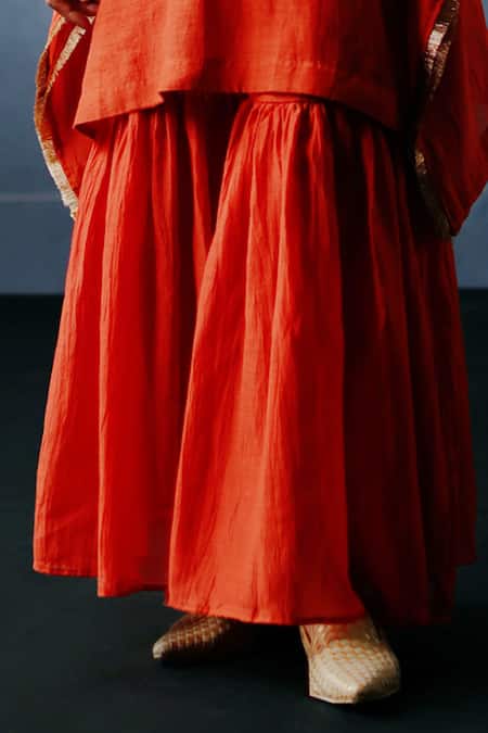 Avacara_Kora Chanderi Neel Gota Embroidered Kaftan And Sharara Set _Online_at_Aza_Fashions