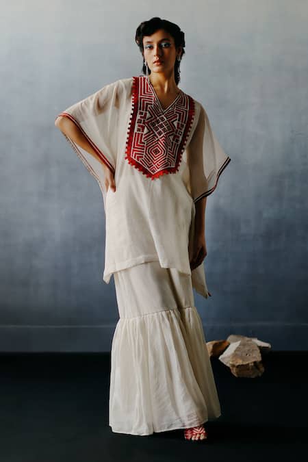 Avacara Neel Yoke Embroidered Kaftan & Sharara Set 