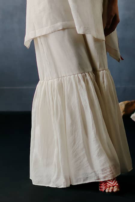 Avacara_White Chanderi Mirrors, Embroidery V-neck Neel Yoke Kaftan And Sharara Set _Online_at_Aza_Fashions