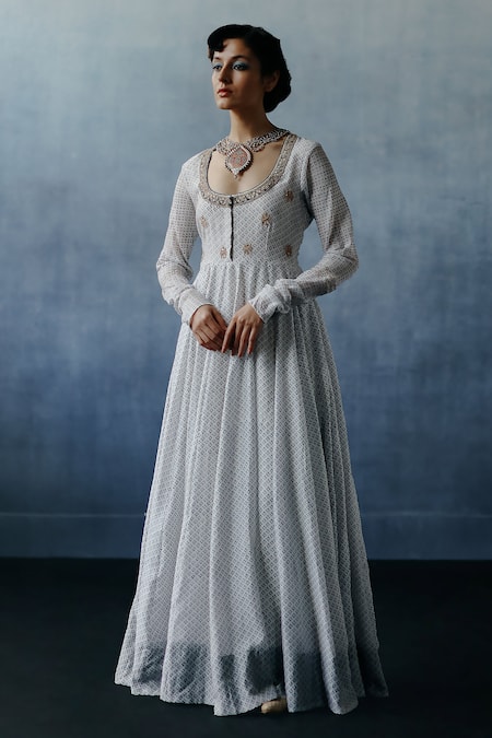 Avacara Floral Hand Block Printed Anarkali Set 