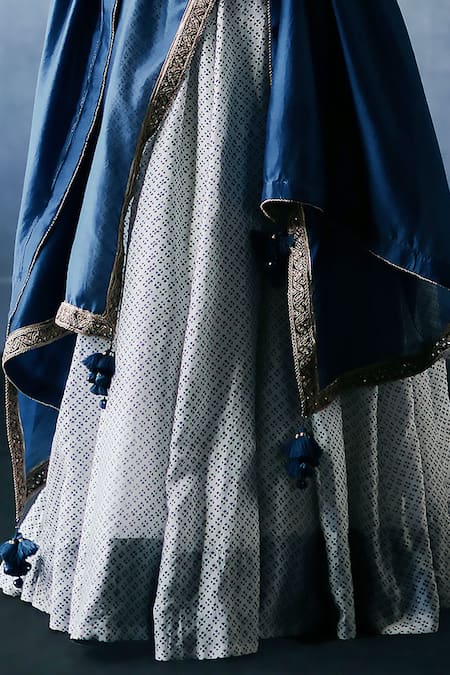 Avacara_White Kora Chanderi Hand Block Printed Floral Patterns U-neck Anarkali Set _Online_at_Aza_Fashions