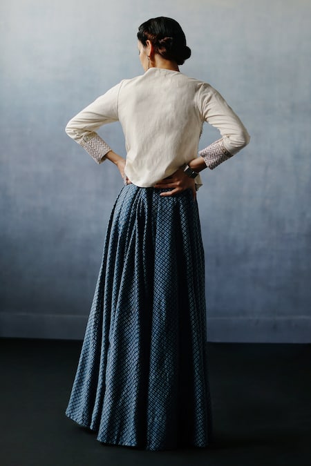 Avacara Neel Embroidered Jacket & Printed Skirt Set 