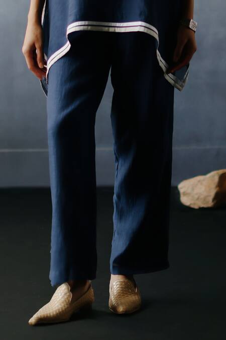 Avacara_Blue Chanderi Embroidered Patchwork Neel Kurta And Pant Co-ord Set  _Online_at_Aza_Fashions