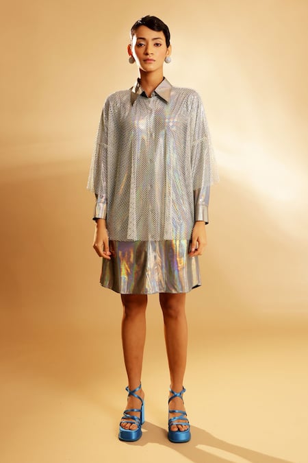 Metallic mesh clearance t shirt dress