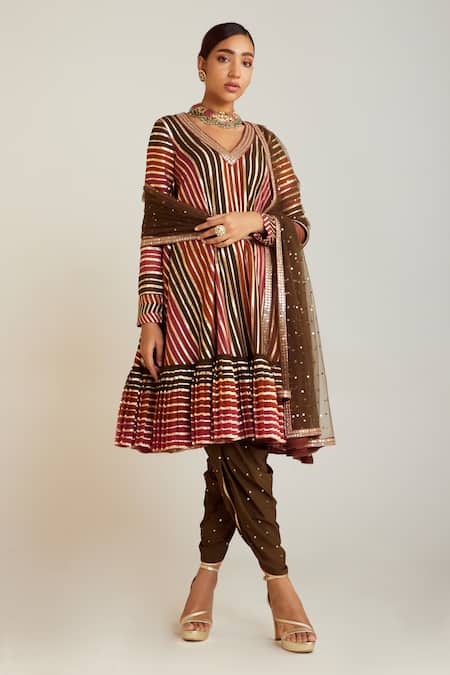 Vvani By Vani Vats Multi Color Georgette, Silk Gota Embroidered A-line Anarkali And Dhoti Pant Set Online at Aza Fashions Vvani By Vani Vats_Multi Color Georgette, Silk Gota Embroidered A-line Anarkali And Dhoti Pant Set _Online_at_Aza_Fashions