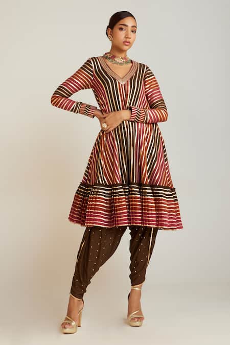 Shop Vvani By Vani Vats Multi Color Georgette, Silk Gota Embroidered A-line Anarkali And Dhoti Pant Set Online at Aza Fashions Shop_Vvani By Vani Vats_Multi Color Georgette, Silk Gota Embroidered A-line Anarkali And Dhoti Pant Set _Online_at_Aza_Fashions