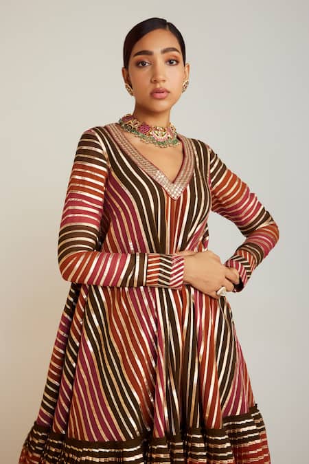 Vvani By Vani Vats Multi Color Georgette, Silk Gota Embroidered A-line Anarkali And Dhoti Pant Set at Aza Fashions Vvani By Vani Vats_Multi Color Georgette, Silk Gota Embroidered A-line Anarkali And Dhoti Pant Set _at_Aza_Fashions