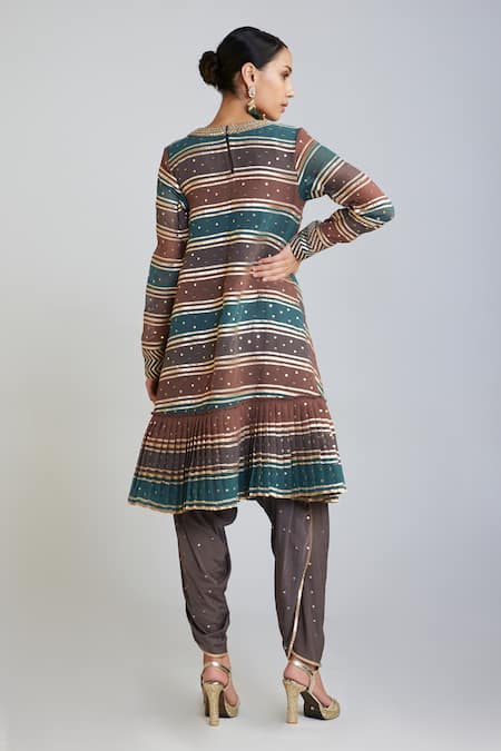 Vvani By Vani Vats Multi Color Georgette, Silk Stripe Embroidered A-line Anarkali And Dhoti Pant Set Online at Aza Fashions Vvani By Vani Vats_Multi Color Georgette, Silk Stripe Embroidered A-line Anarkali And Dhoti Pant Set _Online_at_Aza_Fashions