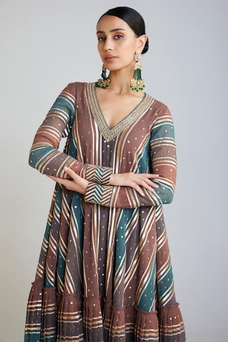 Shop Vvani By Vani Vats Multi Color Georgette, Silk Stripe Embroidered A-line Anarkali And Dhoti Pant Set Online at Aza Fashions Shop_Vvani By Vani Vats_Multi Color Georgette, Silk Stripe Embroidered A-line Anarkali And Dhoti Pant Set _Online_at_Aza_Fashions