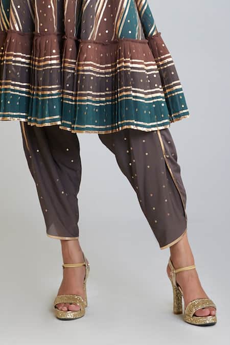 Buy Vvani By Vani Vats Multi Color Georgette, Silk Stripe Embroidered A-line Anarkali And Dhoti Pant Set Buy_Vvani By Vani Vats_Multi Color Georgette, Silk Stripe Embroidered A-line Anarkali And Dhoti Pant Set