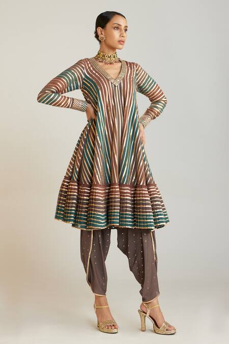 Vvani By Vani Vats Multi Color Georgette, Silk, Net Gota Embroidered A-line Anarkali Dhoti Pant Set Online at Aza Fashions Vvani By Vani Vats_Multi Color Georgette, Silk, Net Gota Embroidered A-line Anarkali Dhoti Pant Set _Online_at_Aza_Fashions