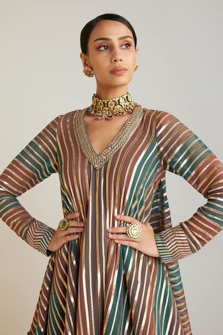 Vvani By Vani Vats Multi Color Georgette, Silk, Net Gota Embroidered A-line Anarkali Dhoti Pant Set at Aza Fashions Vvani By Vani Vats_Multi Color Georgette, Silk, Net Gota Embroidered A-line Anarkali Dhoti Pant Set _at_Aza_Fashions