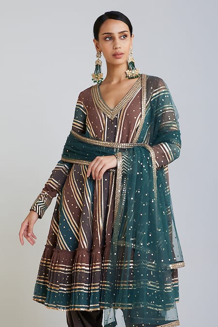Vvani By Vani Vats_Multi Color Georgette, Silk, Net Gota Patti, Embroidered Anarkali Dhoti Pant Set _Online_at_Aza_Fashions
