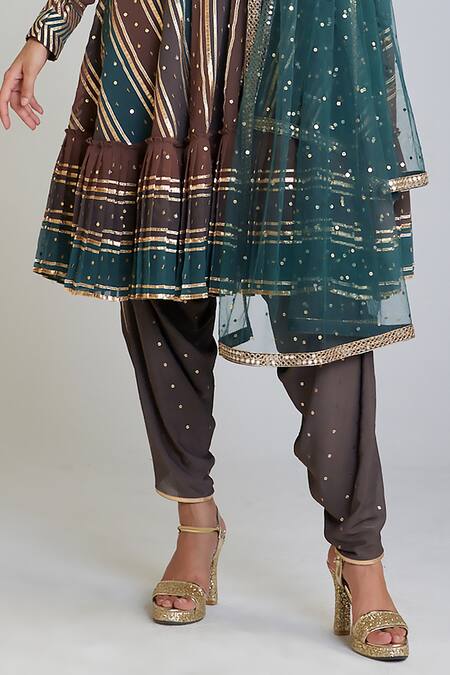 Buy_Vvani By Vani Vats_Multi Color Georgette, Silk, Net Gota Patti, Embroidered Anarkali Dhoti Pant Set _Online_at_Aza_Fashions