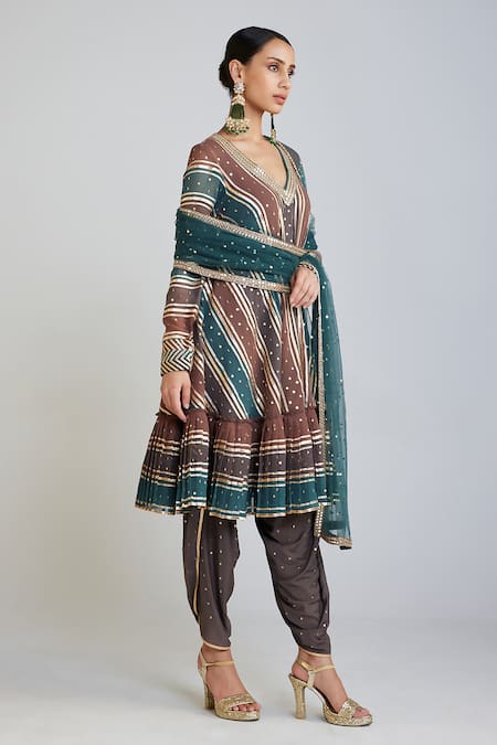 Shop_Vvani By Vani Vats_Multi Color Georgette, Silk, Net Gota Patti, Embroidered Anarkali Dhoti Pant Set _Online_at_Aza_Fashions