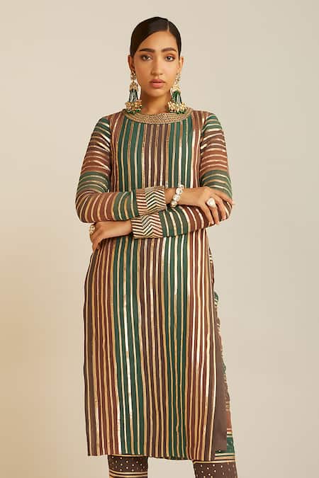 Vvani By Vani Vats Multi Color Georgette, Silk Gota Patti, Sequins Embroidered Kurta And Pant Set Online at Aza Fashions Vvani By Vani Vats_Multi Color Georgette, Silk Gota Patti, Sequins Embroidered Kurta And Pant Set _Online_at_Aza_Fashions