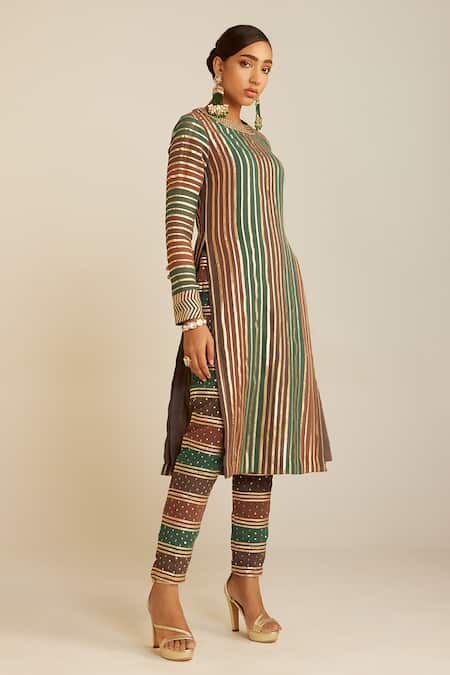 Shop Vvani By Vani Vats Multi Color Georgette, Silk Gota Patti, Sequins Embroidered Kurta And Pant Set Online at Aza Fashions Shop_Vvani By Vani Vats_Multi Color Georgette, Silk Gota Patti, Sequins Embroidered Kurta And Pant Set _Online_at_Aza_Fashions
