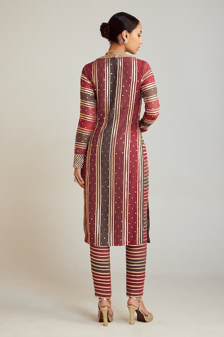 Shop Vvani By Vani Vats Multi Color Georgette, Silk Gota Patti V-neck Hand Embroidered Kurta With Pant at Aza Fashions Shop_Vvani By Vani Vats_Multi Color Georgette, Silk Gota Patti V-neck Hand Embroidered Kurta With Pant _at_Aza_Fashions