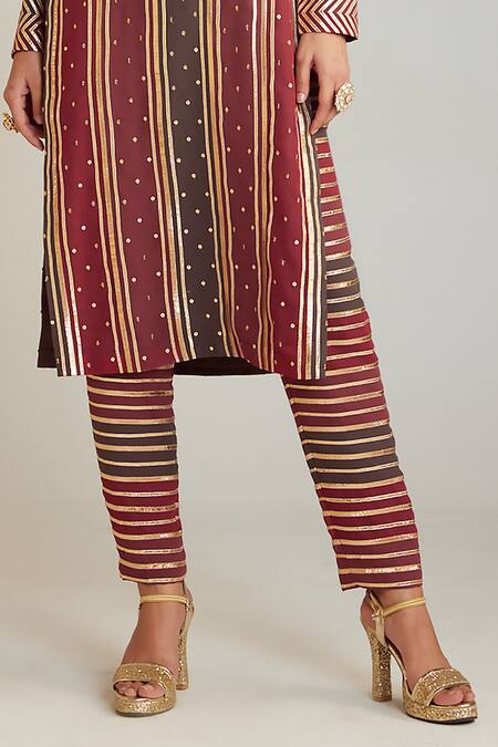 Vvani By Vani Vats Multi Color Georgette, Silk Gota Patti V-neck Hand Embroidered Kurta With Pant Online at Aza Fashions Vvani By Vani Vats_Multi Color Georgette, Silk Gota Patti V-neck Hand Embroidered Kurta With Pant _Online_at_Aza_Fashions