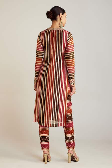 Shop_Vvani By Vani Vats_Multi Color Georgette, Silk Gota Patti Hand Embroidered Straight Kurta With Pant _at_Aza_Fashions