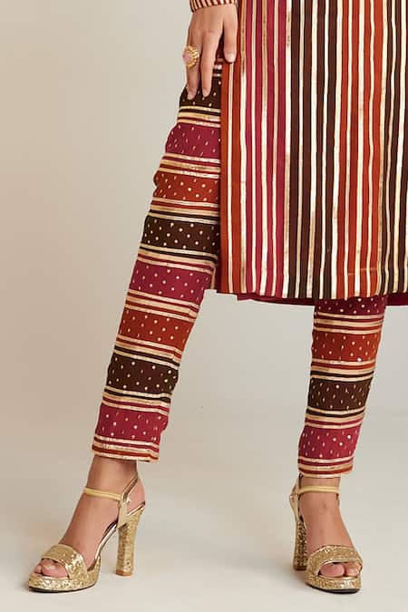 Buy_Vvani By Vani Vats_Multi Color Georgette, Silk Gota Patti Hand Embroidered Straight Kurta With Pant _Online_at_Aza_Fashions