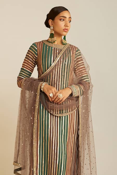 Shop Vvani By Vani Vats Multi Color Georgette, Silk, Net Gota Hand Embroidered Straight Fit Kurta Set Online at Aza Fashions Shop_Vvani By Vani Vats_Multi Color Georgette, Silk, Net Gota Hand Embroidered Straight Fit Kurta Set _Online_at_Aza_Fashions