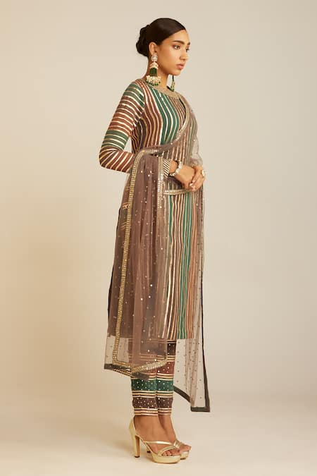 Buy Vvani By Vani Vats Multi Color Georgette, Silk, Net Gota Hand Embroidered Straight Fit Kurta Set Buy_Vvani By Vani Vats_Multi Color Georgette, Silk, Net Gota Hand Embroidered Straight Fit Kurta Set