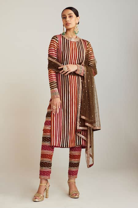 Vvani by Vani Vats Multi Color Kurta And Pant Georgette Hand Embroidery Gota Straight Set 
