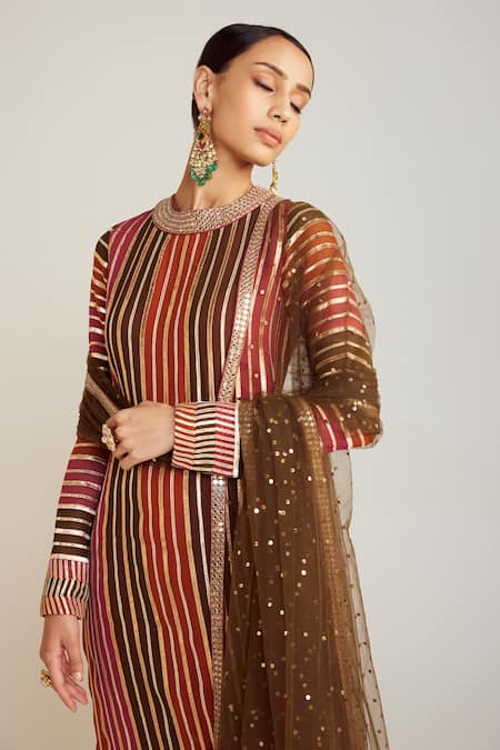 Buy_Vvani By Vani Vats_Multi Color Georgette, Silk, Net Gota Patti, Sequins Hand Embroidered Kurta Set _Online_at_Aza_Fashions