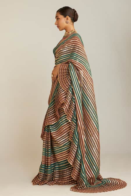 Vvani By Vani Vats Multi Color Georgette Gota Patti, Pre-draped Hand Embroidered Saree With Blouse Online at Aza Fashions Vvani By Vani Vats_Multi Color Georgette Gota Patti, Pre-draped Hand Embroidered Saree With Blouse _Online_at_Aza_Fashions