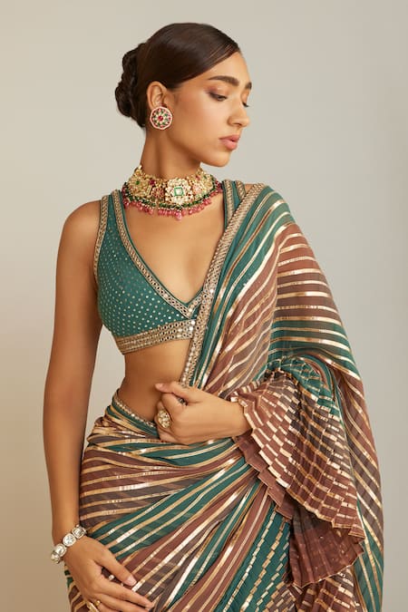 Buy Vvani By Vani Vats Multi Color Georgette Gota Patti, Pre-draped Hand Embroidered Saree With Blouse Online at Aza Fashions Buy_Vvani By Vani Vats_Multi Color Georgette Gota Patti, Pre-draped Hand Embroidered Saree With Blouse _Online_at_Aza_Fashions