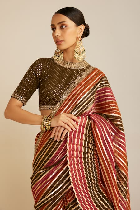 Vvani By Vani Vats Multi Color Georgette Gota Patti, Pre-draped Hand Embroidered Saree With Blouse Online at Aza Fashions Vvani By Vani Vats_Multi Color Georgette Gota Patti, Pre-draped Hand Embroidered Saree With Blouse _Online_at_Aza_Fashions