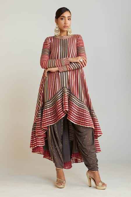 Vvani by Vani Vats Multi Color Kurta - Georgette Embroidered Asymmetric And Dhoti Pant Set 