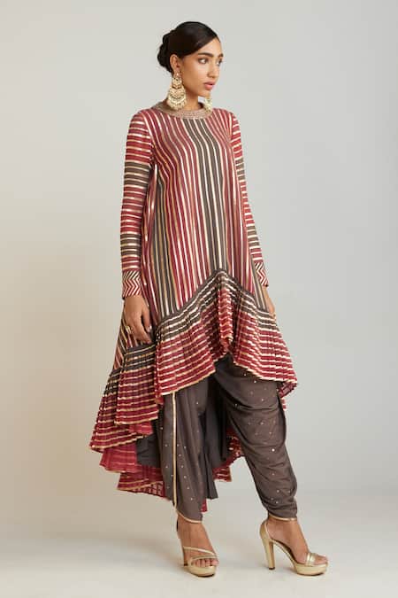 Shop Vvani By Vani Vats Multi Color Georgette, Silk Embroidery Round Asymmetric Kurta And Dhoti Pant Set Online at Aza Fashions Shop_Vvani By Vani Vats_Multi Color Georgette, Silk Embroidery Round Asymmetric Kurta And Dhoti Pant Set _Online_at_Aza_Fashions