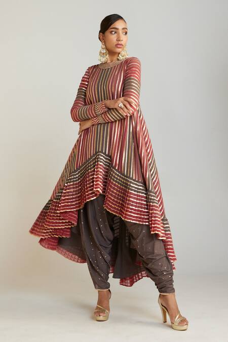 Vvani By Vani Vats Multi Color Georgette, Silk Embroidery Round Asymmetric Kurta And Dhoti Pant Set at Aza Fashions Vvani By Vani Vats_Multi Color Georgette, Silk Embroidery Round Asymmetric Kurta And Dhoti Pant Set _at_Aza_Fashions