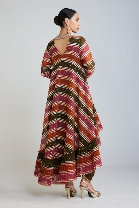 Shop Vvani By Vani Vats Multi Color Georgette, Silk Embroidery, Asymmetric Kurta And Dhoti Pant Set at Aza Fashions Shop_Vvani By Vani Vats_Multi Color Georgette, Silk Embroidery, Asymmetric Kurta And Dhoti Pant Set _at_Aza_Fashions