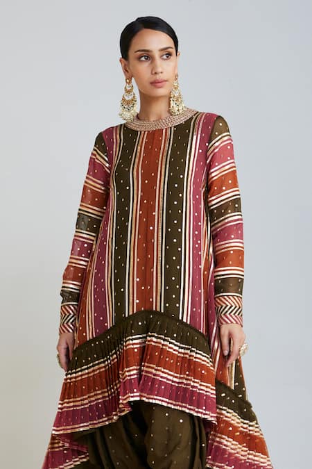 Buy Vvani By Vani Vats Multi Color Georgette, Silk Embroidery, Asymmetric Kurta And Dhoti Pant Set Online at Aza Fashions Buy_Vvani By Vani Vats_Multi Color Georgette, Silk Embroidery, Asymmetric Kurta And Dhoti Pant Set _Online_at_Aza_Fashions