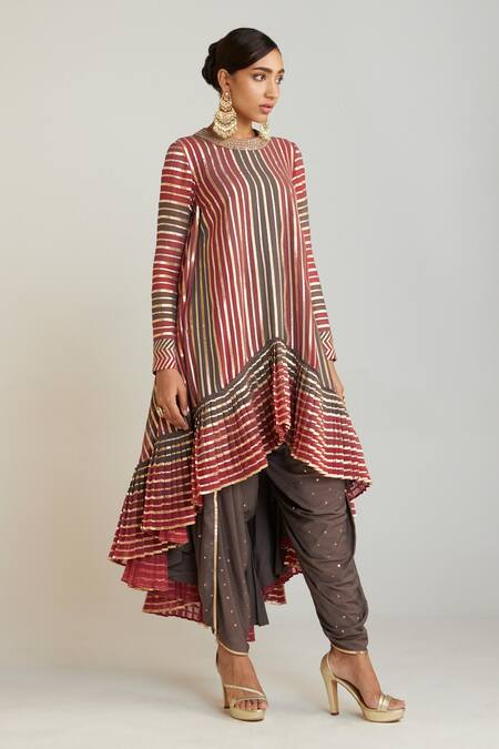 Vvani By Vani Vats Multi Color Georgette, Silk, Net Embroidery Asymmetric Kurta Dhoti Pant Set Online at Aza Fashions Vvani By Vani Vats_Multi Color Georgette, Silk, Net Embroidery Asymmetric Kurta Dhoti Pant Set _Online_at_Aza_Fashions