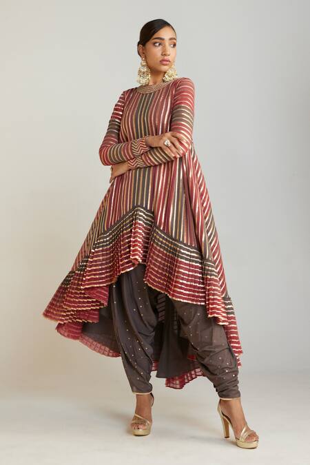 Shop Vvani By Vani Vats Multi Color Georgette, Silk, Net Embroidery Asymmetric Kurta Dhoti Pant Set Online at Aza Fashions Shop_Vvani By Vani Vats_Multi Color Georgette, Silk, Net Embroidery Asymmetric Kurta Dhoti Pant Set _Online_at_Aza_Fashions