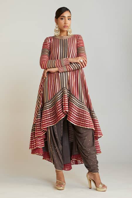 Buy Vvani By Vani Vats Multi Color Georgette, Silk, Net Embroidery Asymmetric Kurta Dhoti Pant Set Buy_Vvani By Vani Vats_Multi Color Georgette, Silk, Net Embroidery Asymmetric Kurta Dhoti Pant Set