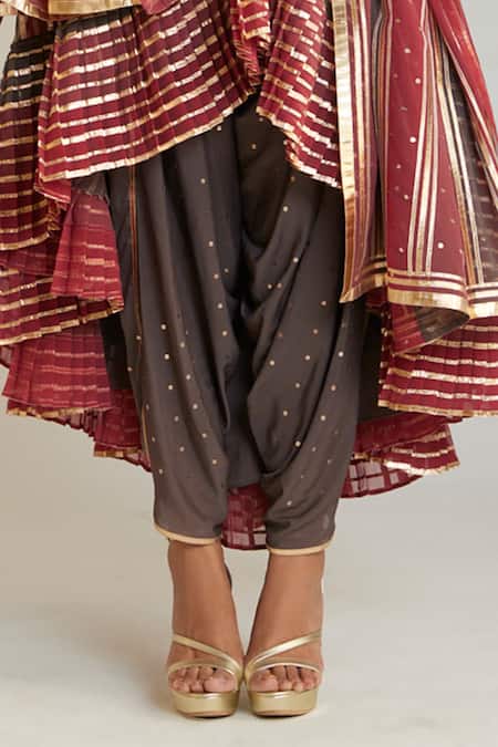 Vvani By Vani Vats Multi Color Georgette, , Satin Asymmetric Kurta Dhoti Pant Set Online at Aza Fashions Vvani By Vani Vats_Multi Color Georgette, , Satin Asymmetric Kurta Dhoti Pant Set _Online_at_Aza_Fashions