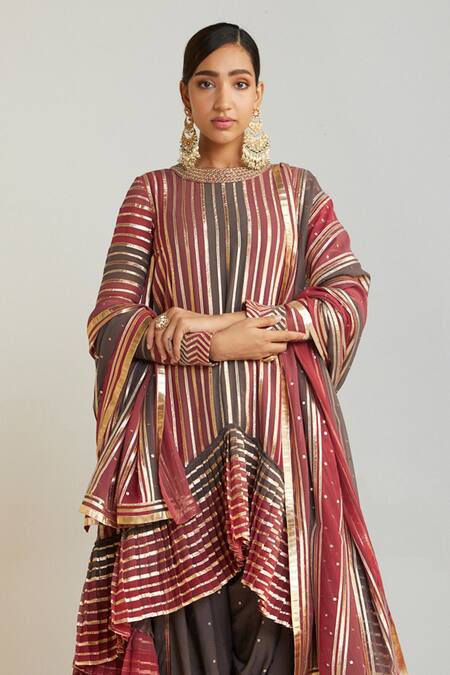 Buy Vvani By Vani Vats Multi Color Georgette, , Satin Asymmetric Kurta Dhoti Pant Set Online at Aza Fashions Buy_Vvani By Vani Vats_Multi Color Georgette, , Satin Asymmetric Kurta Dhoti Pant Set _Online_at_Aza_Fashions