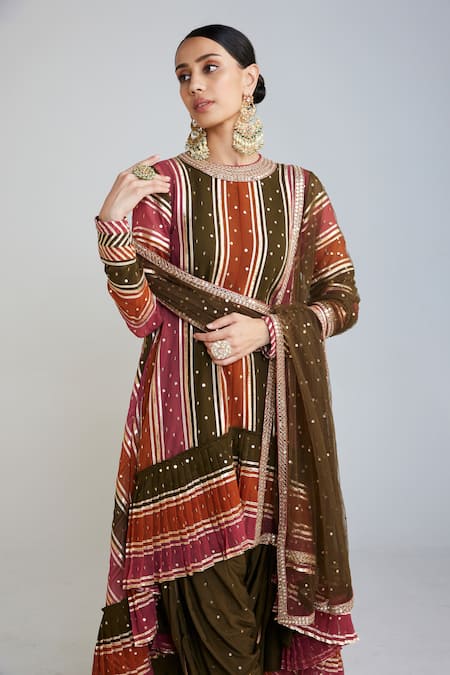Buy Vvani By Vani Vats Multi Color Georgette, Silk, Net Sequins, Asymmetric Kurta Dhoti Pant Set Online at Aza Fashions Buy_Vvani By Vani Vats_Multi Color Georgette, Silk, Net Sequins, Asymmetric Kurta Dhoti Pant Set _Online_at_Aza_Fashions